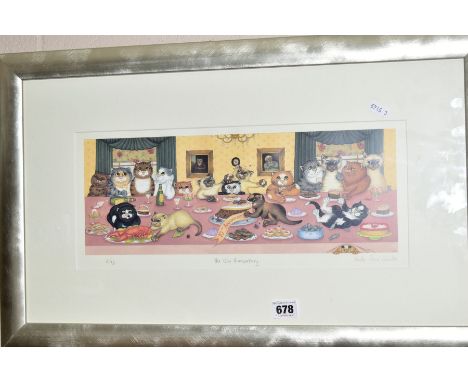 LINDA JANE SMITH (BRITISH CONTEMPORARY) '10TH ANNIVERSARY', a limited edition print of cats having a party 20/750, signed to 