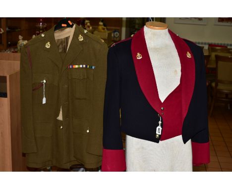 TWO ITEMS OF WWI ERA/POST WWII UNIFORM ITEMS, to R.A.M.C. Dress jacket and trousers, R.A.M.C. collar dogs, ribbon bar, etc, t