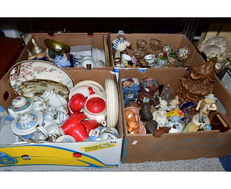 FOUR BOXES OF CERAMICS AND GLASSWARE, etc to include Clarice Cliff 'Budgerigar' design planter No 867, green glaze, Beswick C