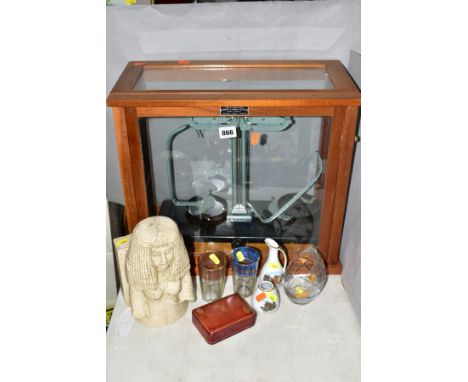 A CASED GRIFFIN &amp; GEORGE BALANCE SCALE, with a framed print of the Kennet and Avon canal at Devizes by G.A.Renvoize, a qu