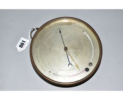 A MARTIN &amp; CO, PARIS AND CHELTENHAM HOLOSTERIC BAROMETER, circular brass case with silver face, steel blue spear indicato