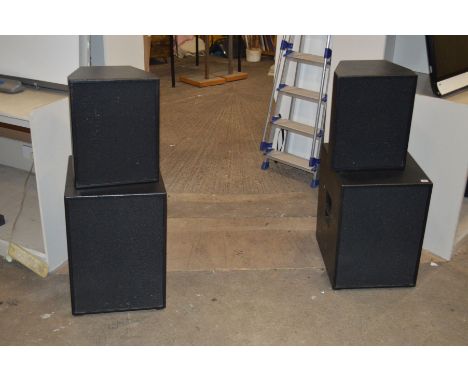 A SHERMANN AUDIO PA SPEAKER SYSTEM including two 12'' sub bass cabinets with handles and two Speakon connector to back plate 