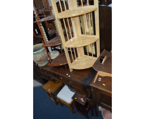 SIX ITEMS OF OCCASIONAL FURNITURE, to include a step stool, magazine rack,  two stools, a folding whatnot and a modern mahoga