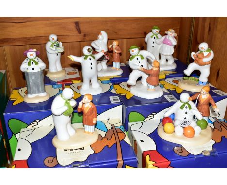 NINE BOXED COALPORT THE SNOWMAN CHARACTER FIGURES, 'Soft Landing' (First Edition), 'Dancing with Teddy', 'Dancing At The Part