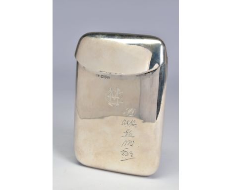AN EDWARDIAN SILVER CIGAR CASE OF RECTANGULAR FORM, rounded corners, spring hinged top, engraved with monogram and five vario