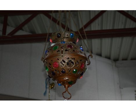 A MOROCCAN STYLE HANGING LANTERN, height 84cm