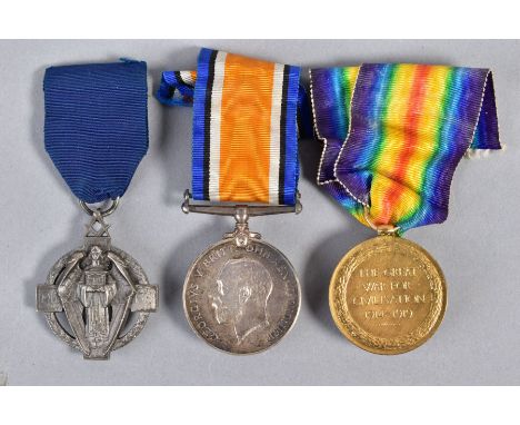 A WWI PAIR OF BRITISH WAR &amp; VICTORY MEDALS, named to M-295818 Pte W A Hill, Army Service Corps, together with a gilt 1914