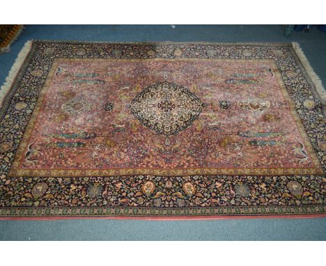 A LATE 20TH CENTURY PINK AND BLUE GROUND RUG, 252cm x 172cm together with two modern carpet runners and three other rugs (6)