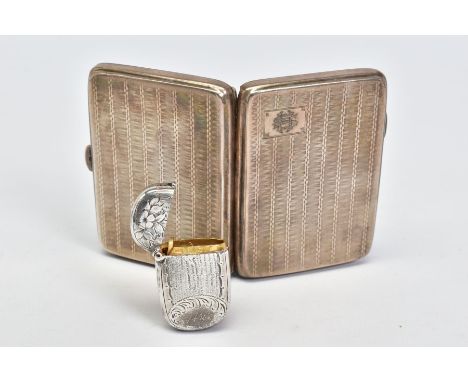 TWO ITEMS to include a silver cigarette case, engine turned decoration and engraved 'SH' measuring approximately 81mm in leng