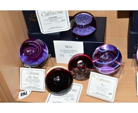 FIVE BOXED CAITHNESS LIMITED EDITION PAPERWEIGHTS, 'Magic Carpet' No78/750, 'Ice Fountain' No427/1500, 'Midas' No689/750, 'Il