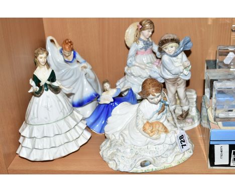 SIX VARIOUS FIGURES, comprising three Coalport 'Safe at Last' limited edition 7501/12500, 'The Boy' limited edition 7407/9500