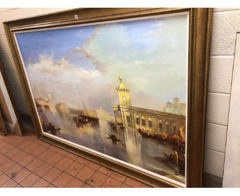 AFTER J.M.W.TURNER 'THE DOGANA SAN GIORGIO CITELLA', an oil on canvas copy of the Venetian scene, framed, approximate size 12