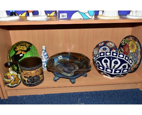 A GROUP OF CERAMICS, POTTERY, etc, to include a John Calver Studio Pottery fruit bowl, painted and impressed with flowers and
