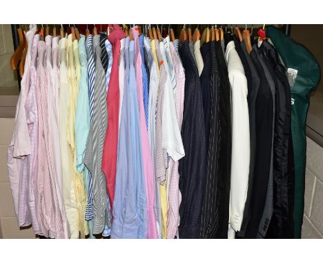GENTLEMENS SUITS, JACKETS AND SHIRTS ETC, to include Baumler two piece, sized 62, Racing Green jacket, Berwin and Berwin whit
