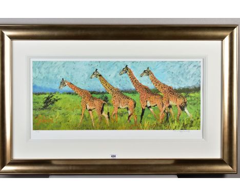 ROLF HARRIS (AUSTRALIAN 1931) 'FOUR GIRAFFES', a limited edition print 84/195, signed to lower margin, with certificate, moun
