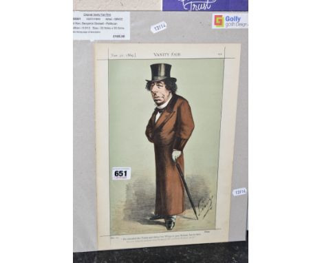 A BENJAMIN DISRAELI VANITY FAIR PRINT, together with the discriptive facing page, published 30th January 1869