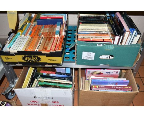 FOUR BOXES OF BOOKS including hardbacks, paperbacks, caking interest, garden interest, novels etc