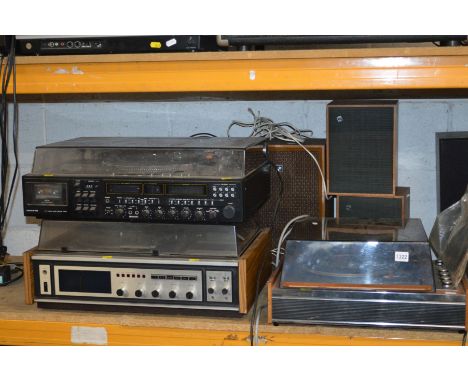 A SANYO G2611KL MUSIC CENTRE WITH SPEAKERS together with a Sanyo G6002 music centre and Deccasound 603 record player with spe