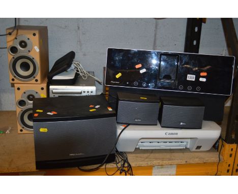 A PIONEER SLIM SPEAKER IPOD STATION (untested) together with a Logitech MM50 Ipod dock speaker system, Denon CD player with s