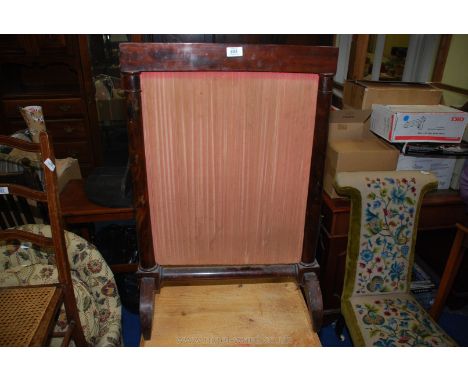 Hardwood firescreen with pleated fabric centre 23" wide x 32" high.