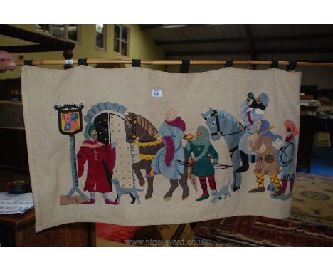 Felt and stitchwork tapestry of medieval scene.