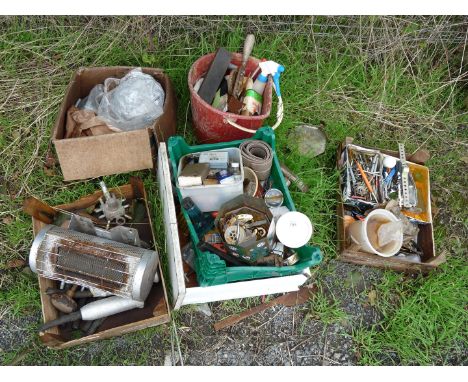 Quantity of hand tools, metalwork fixings, galvanised nails etc.