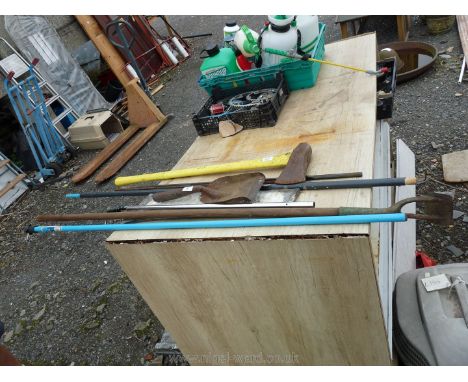 Garden hoe, weeder, shovel and splitting axe