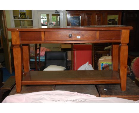 Modern hall table with drawer and under shelf, 50" long x 16" wide x 28" high.