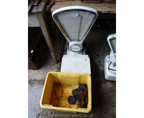 A set of Avery shop Scales and a quantity of weights