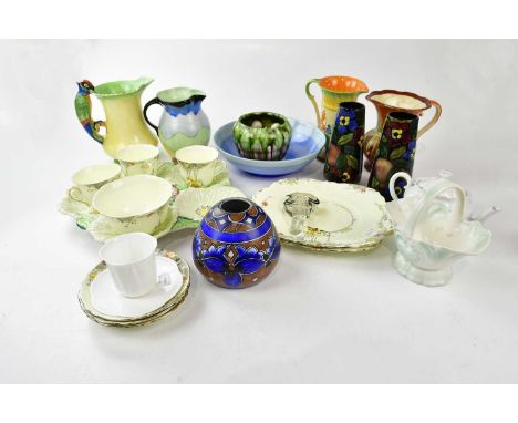 A collection of Art Deco and other ceramics including Burleighware, Shelley, Myott, Hancocks, Phoenix Ware, Wade, Mabel Lucie