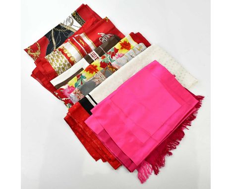JEAN-LOUIS SCHERRER; a long silk scarf depicting Venice, a Robert Haik large floral silk scarf, a Raul Blanco red, white and 