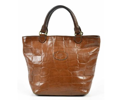 MULBERRY; a brown embossed crocodile tan Congo leather bucket bag with two top handles and brass tone hardware, with maker’s 