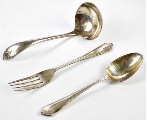 BARKER ELLIS &amp; CO; a cased Elizabeth II hallmarked silver two piece christening set, stamped Birmingham 1955, and a hallm