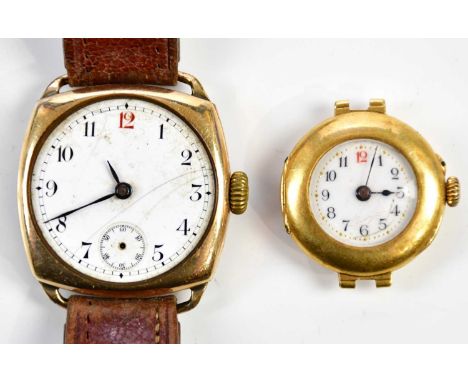 An 18ct gold cased lady's wristwatch, the enamel dial set with Arabic numerals, diameter 24mm, combined approx 14.5g, and a g