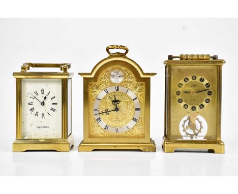 MAPPIN &amp; WEBB; a brass cased carriage clock, the enamel dial set with Roman numerals, and two further carriage clocks (3)