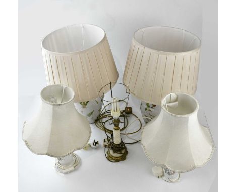 AYNSLEY; a decorative ceramic table lamp, an alabaster table lamp, and three further decorative ceramic table lamps (6)