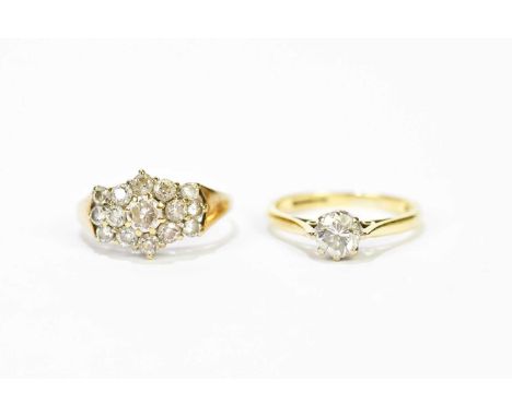 An 18ct yellow gold diamond solitaire ring, the claw set round brilliant cut stone weighing approx. 0.20cts, size I 1/2, and 