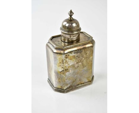 CARRINGTON &amp; CO; a hallmarked silver tea caddy and cover, of 18th century design, London 1904, 12.5ozt / 388g, height 15c
