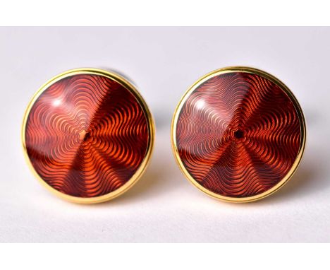 MONTBLANC; a boxed pair of yellow metal and enamel decorated cufflinks.Condition Report: The condition is good