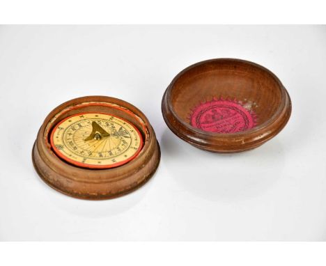 A 19th century King, Porter's magnetic sundial in treen case.