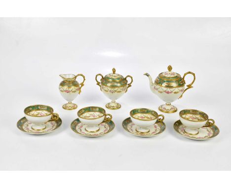 NORITAKE; a part tea service painted with roses and gilt detail and a Japanese Satsuma vase decorated with figures on a blue 