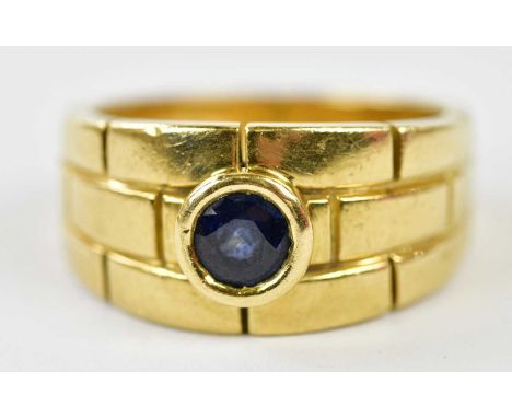 CARTIER; an 18ct yellow gold and sapphire single stone ring, signed, indistinct number 771, size '54' (O), approx 10.3g.Condi