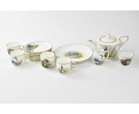 GRIMWADES; a part tea service transfer printed with Beatrix Potter and Peter Rabbit scenes.Condition Report: The lid of the t