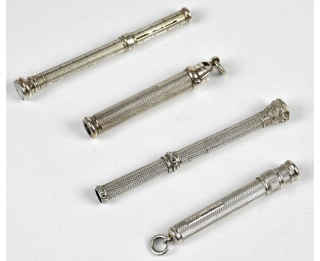 SAMPSON MORDAN &amp; CO; a George IV hallmarked silver propelling pencil with engine turned decoration, London 1827, a furthe