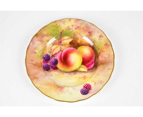 ROYAL WORCESTER; a hand painted side plate decorated with fruit, signed 'A.G. Morley'.Condition Report: There is a crack runn