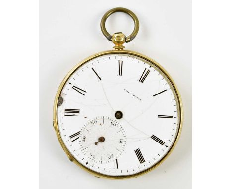 An 18ct yellow gold key wind open face pocket watch, the enamel dial signed 'Rappin Geneve' and set with Roman numerals, diam