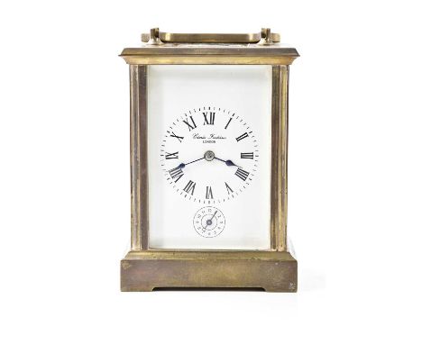 CHARLES FRODSHAM, LONDON; a reproduction brass cased carriage clock, the enamel dial set with Roman numerals and subsidiary d