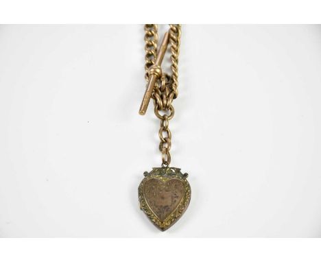 A 9ct yellow gold graduated double Albert chain, with T-bar and associated heart shaped fob, length approx 36cm, combined app