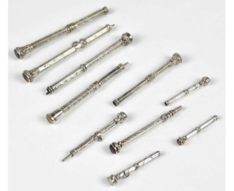 FRANCIS WEBB; a George V hallmarked silver propelling pencil, with engine turned decoration, Birmingham 1911 and nine further