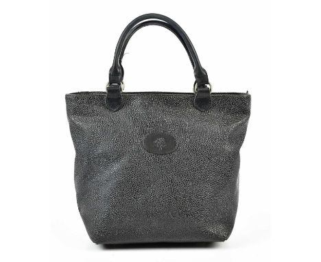 MULBERRY; a black Scotchgrain coated canvas vintage handbag with black leather maker's logo to front and vintage plaid lining